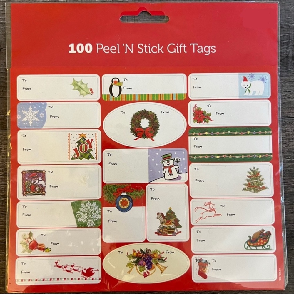 💞 New 100-Count Pack Festive Peel 'N Stick Christmas Holiday Gift Tags